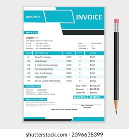 Minimal Corporate Business Invoice design template vector illustration bill form price invoice. Creative invoice template vector. business stationery design payment agreement design template.