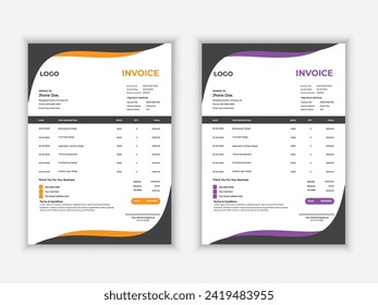 Minimal Corporate Business Invoice design template vector illustration bill form price invoice. Creative invoice template vector. business stationery design payment agreement design template.