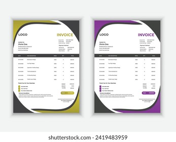 Minimal Corporate Business Invoice design template vector illustration bill form price invoice. Creative invoice template vector. business stationery design payment agreement design template.