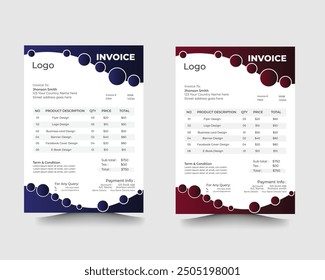 Minimal Corporate Business Invoice design template vector illustration bill form price invoice. Creative invoice template vector.