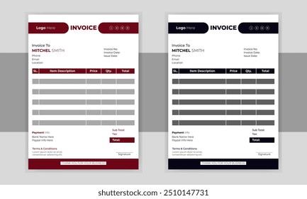 Minimal Corporate Business Invoice design template vector illustration bill form price invoice.