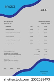 Minimal Corporate Business Invoice design template vector illustration bill form price invoice. Creative invoice template vector. business stationery design