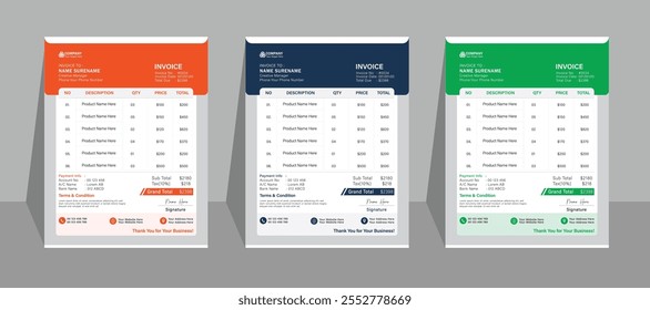 Minimal Corporate Business Invoice design template vector illustration bill form price invoice. Creative invoice template vector. business stationery design