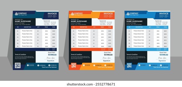 Minimal Corporate Business Invoice design template vector illustration bill form price invoice. Creative invoice template vector. business stationery design