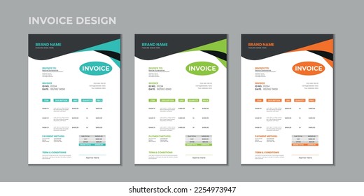 Minimal corporate Business multiple color variation a4 size vector invoice design template