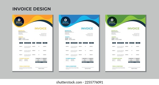 Minimal corporate Business multiple color variation a4 size vector invoice design template
