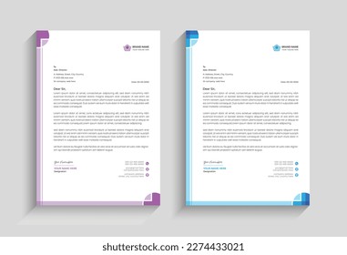 
minimal corporate creative abstract elegant letterhead design template for Business, Letterhead template with blue, yellow, green,  pink color, Letterhead template in flat style. 