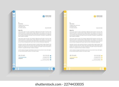 
minimal corporate creative abstract elegant letterhead design template for Business, Letterhead template with blue, yellow, green,  pink color, Letterhead template in flat style. 