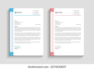 
minimal corporate creative abstract elegant letterhead design template for Business, Letterhead template with blue, yellow, green,  pink color, Letterhead template in flat style. 