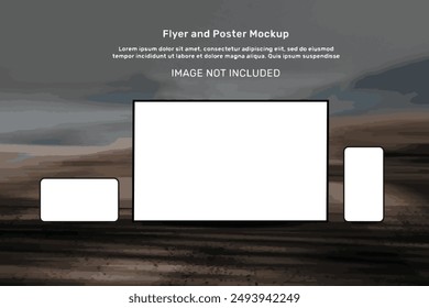 Minimal corporate frame flyer mockup | Two portrait photo frame brochure or invitation mockups | Posters facebook cover mock up template | Perspective view post frame flyer mockup | Modern flyer