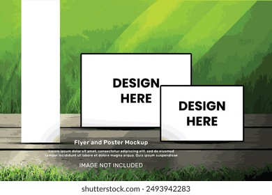 Minimal corporate frame flyer mockup | Two portrait photo frame brochure or invitation mockups | Posters facebook cover mock up template | Perspective view post frame flyer mockup | Modern flyer