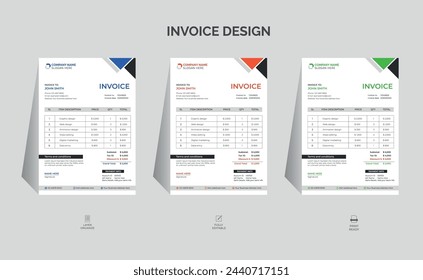Plantilla de diseño de factura corporativa mínima, plantilla de factura comercial, factura moderna y profesional,	