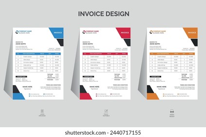 Plantilla de diseño de factura corporativa mínima, plantilla de factura comercial, factura moderna y profesional,	
