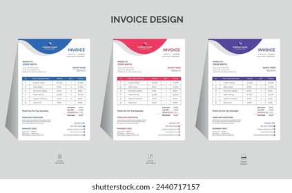 Minimal corporate invoice design template, business invoice template, modern and professional invoice,	