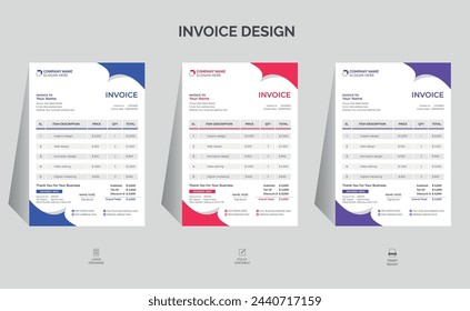 Minimal corporate invoice design template, business invoice template, modern and professional invoice,	
