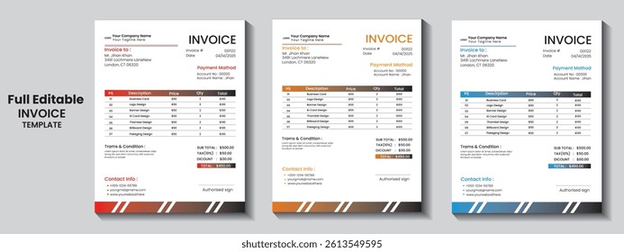 Minimal Corporate Invoice Template Vector – Professional Business Billing Form Design for Payment and Stationery