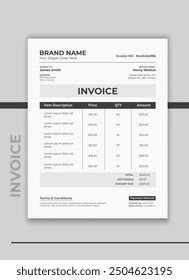 Minimal corporate invoice vector illustration. Modern business bill payment agreement or business invoice design vector.