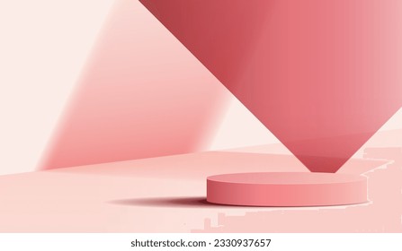 Minimal cosmetic pink background and premium podium display for product presentation branding and packaging presentation. studio stage with shadow of leaf background. vector design.