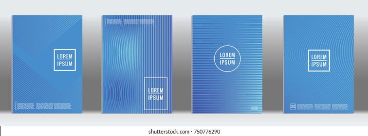 Minimal cover in blue. Vector abstract geometric line pattern for poster design. Set of minimal covers for business brochures. Blue banner background. Graphic pattern for annual album backdrop.
