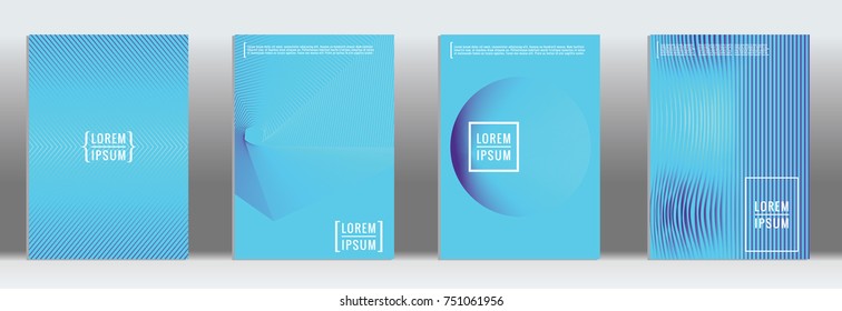 Minimal cover in blue. Vector abstract geometric line pattern for poster design. Set of minimal covers for business brochures. Blue banner background. Graphic pattern for annual album backdrop.