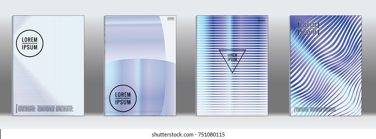 Minimal cover in blue. Vector abstract geometric line pattern for poster design. Set of minimal covers for business brochures. Blue banner background. Graphic pattern for annual album backdrop.