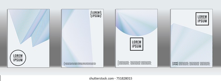 Minimal cover in blue. Vector abstract geometric line pattern for poster design. Set of minimal covers for business brochures. Blue banner background. Graphic pattern for annual album backdrop.