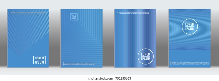 Minimal cover in blue. Vector abstract geometric line pattern for poster design. Set of minimal covers for business brochures. Blue banner background. Graphic pattern for annual album backdrop.