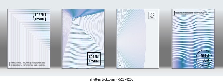 Minimal cover in blue. Vector abstract geometric line pattern for poster design. Set of minimal covers for business brochures. Blue banner background. Graphic pattern for annual album backdrop.