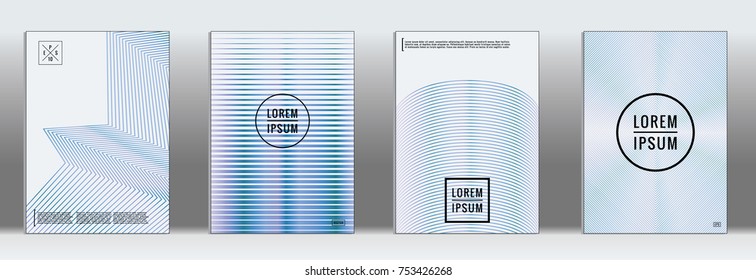 Minimal cover in blue. Vector abstract geometric line pattern for poster design. Set of minimal covers for business brochures. Blue banner background. Graphic pattern for annual album backdrop.