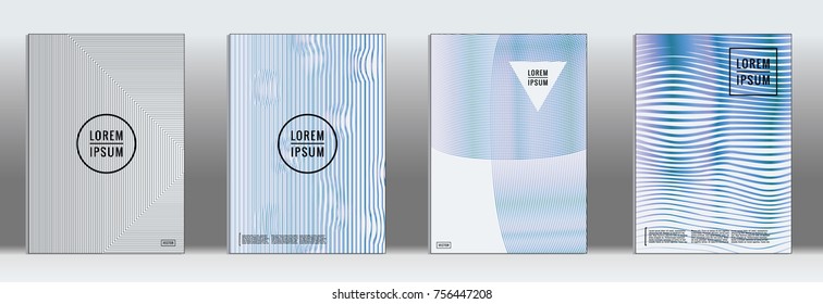 Minimal cover in blue. Vector abstract geometric line pattern for poster design. Set of minimal covers for business brochures. Blue banner background. Graphic pattern for annual album backdrop.