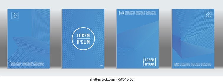 Minimal cover in blue. Vector abstract geometric line pattern for poster design. Set of minimal covers for business brochures. Blue banner background. Graphic pattern for annual album backdrop.