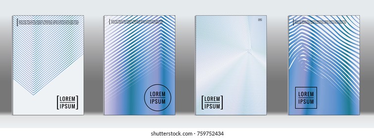 Minimal cover in blue. Vector abstract geometric line pattern for poster design. Set of minimal covers for business brochures. Blue banner background. Graphic pattern for annual album backdrop.