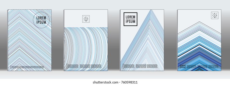 Minimal cover in blue. Vector abstract geometric line pattern for poster design. Set of minimal covers for business brochures. Blue banner background. Graphic pattern for annual album backdrop.