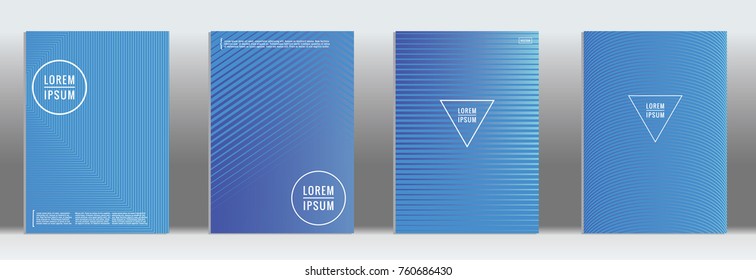 Minimal cover in blue. Vector abstract geometric line pattern for poster design. Set of minimal covers for business brochures. Blue banner background. Graphic pattern for annual album backdrop.
