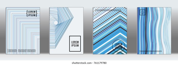 Minimal cover in blue. Vector abstract geometric line pattern for poster design. Set of minimal covers for business brochures. Blue banner background. Graphic pattern for annual album backdrop.