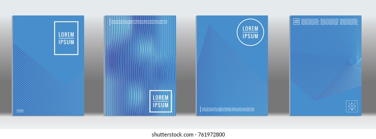 Minimal cover in blue. Vector abstract geometric line pattern for poster design. Set of minimal covers for business brochures. Blue banner background. Graphic pattern for annual album backdrop.