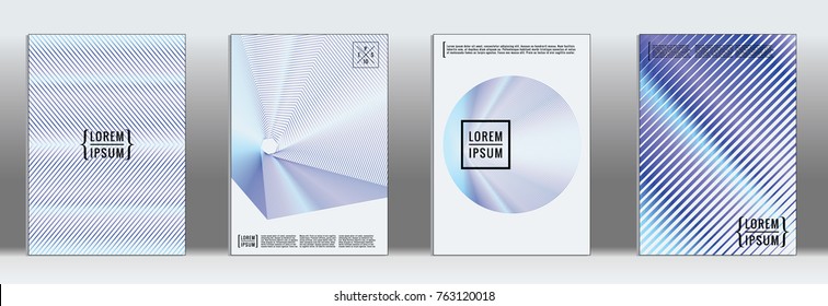 Minimal cover in blue. Vector abstract geometric line pattern for poster design. Set of minimal covers for business brochures. Blue banner background. Graphic pattern for annual album backdrop.