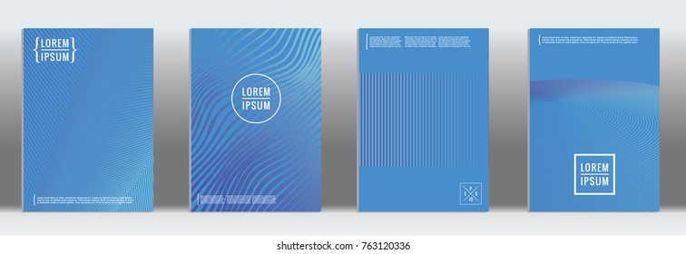 Minimal cover in blue. Vector abstract geometric line pattern for poster design. Set of minimal covers for business brochures. Blue banner background. Graphic pattern for annual album backdrop.