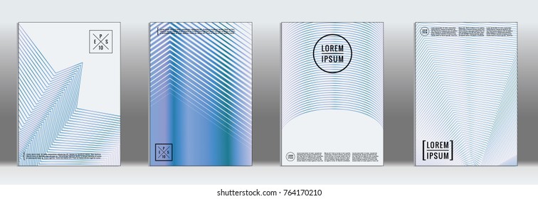 Minimal cover in blue. Vector abstract geometric line pattern for poster design. Set of minimal covers for business brochures. Blue banner background. Graphic pattern for annual album backdrop.