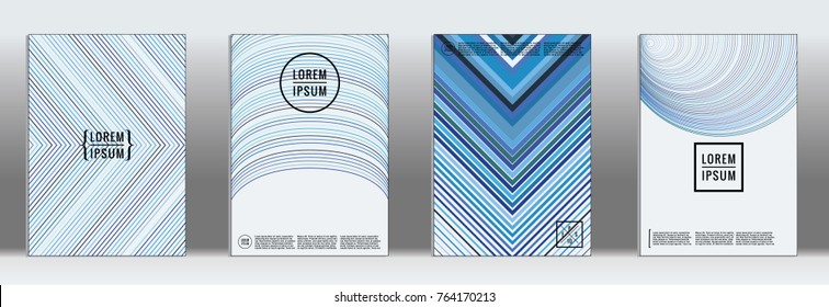 Minimal cover in blue. Vector abstract geometric line pattern for poster design. Set of minimal covers for business brochures. Blue banner background. Graphic pattern for annual album backdrop.