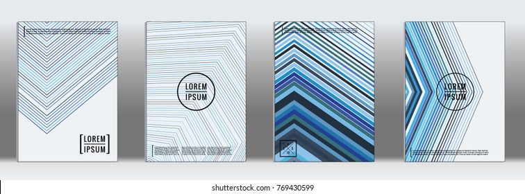 Minimal cover in blue. Vector abstract geometric line pattern for poster design. Set of minimal covers for business brochures. Blue banner background. Graphic pattern for annual album backdrop.