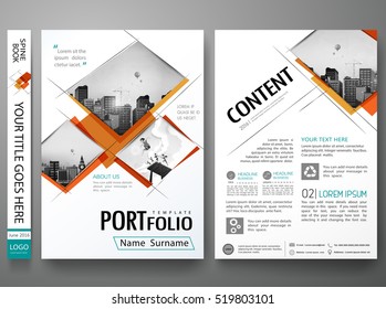 Presentación mínima del libro de portada. Afiche de la revista de folletos abstractos cuadrados anaranjados. Vector de plantilla de diseño de cartera. Concepto de ciudad en formato A4