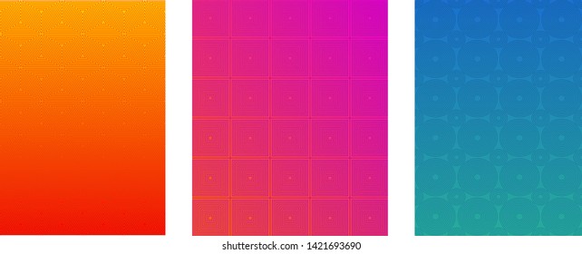 Minimal Cover or Brochure Vector Templates Set. Halftone Gradient Bright Background. Flyer, Leaflet, Banner, Web Design Wallpaper.