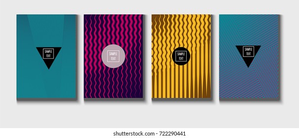 Minimal cover, cyan, magenta, yellow, purple, blue, pink business template. Bright hipster linear gradient background. Simple halftone background, zigzag, lines, waves abstract minimal cover template.