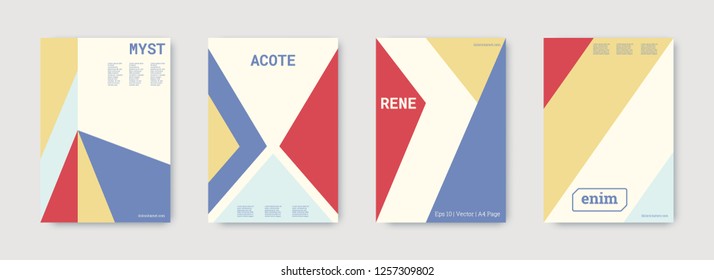 Minimal cover design. Blue, pink, gold, white, bright business concept. Colorful set of vector graphic design covers. Cool geometric shape compositions. Minimal cover graphic design. Trendy booklet.