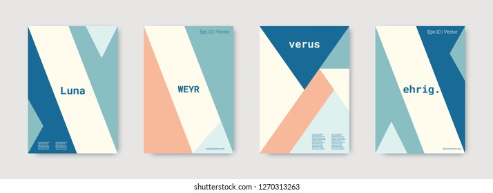 Minimal cover design. Blue, pink, indigo, white, bright business concept. Colorful set of vector graphic design covers. Cool geometric shape compositions. Minimal cover graphic design. Trendy booklet.