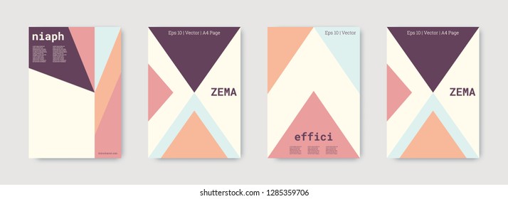 Minimal cover design. Blue, pink, gold, white, bright business concept. Colorful set of vector graphic design covers. Cool geometric shape compositions. Minimal cover graphic design. Trendy booklet.