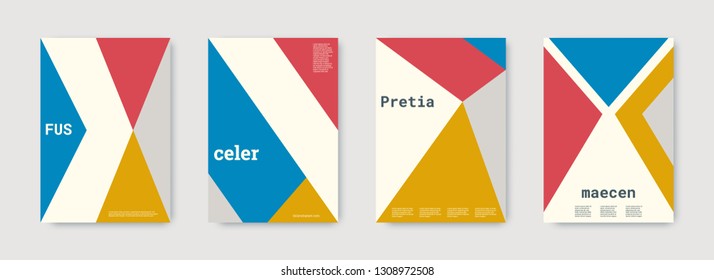 Minimal cover design. Blue, pink, gold, white, bright business concept. Colorful set of vector graphic design covers. Cool geometric shape compositions. Minimal cover graphic design. Trendy booklet.