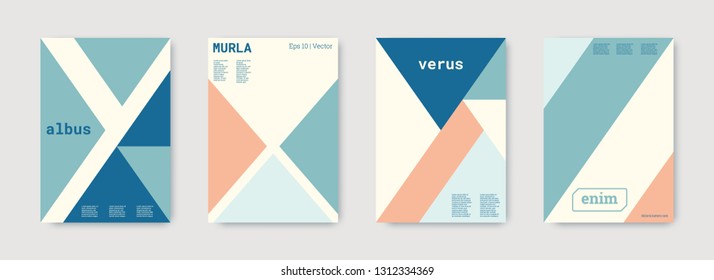 Minimal cover design. Blue, pink, indigo, white, bright business concept. Colorful set of vector graphic design covers. Cool geometric shape compositions. Minimal cover graphic design. Trendy booklet.