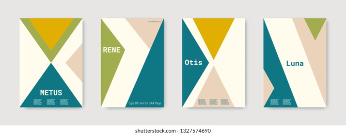 Minimal cover design. Blue, pink, gold, white, bright business concept. Colorful set of vector graphic design covers. Cool geometric shape compositions. Minimal cover graphic design. Trendy booklet.